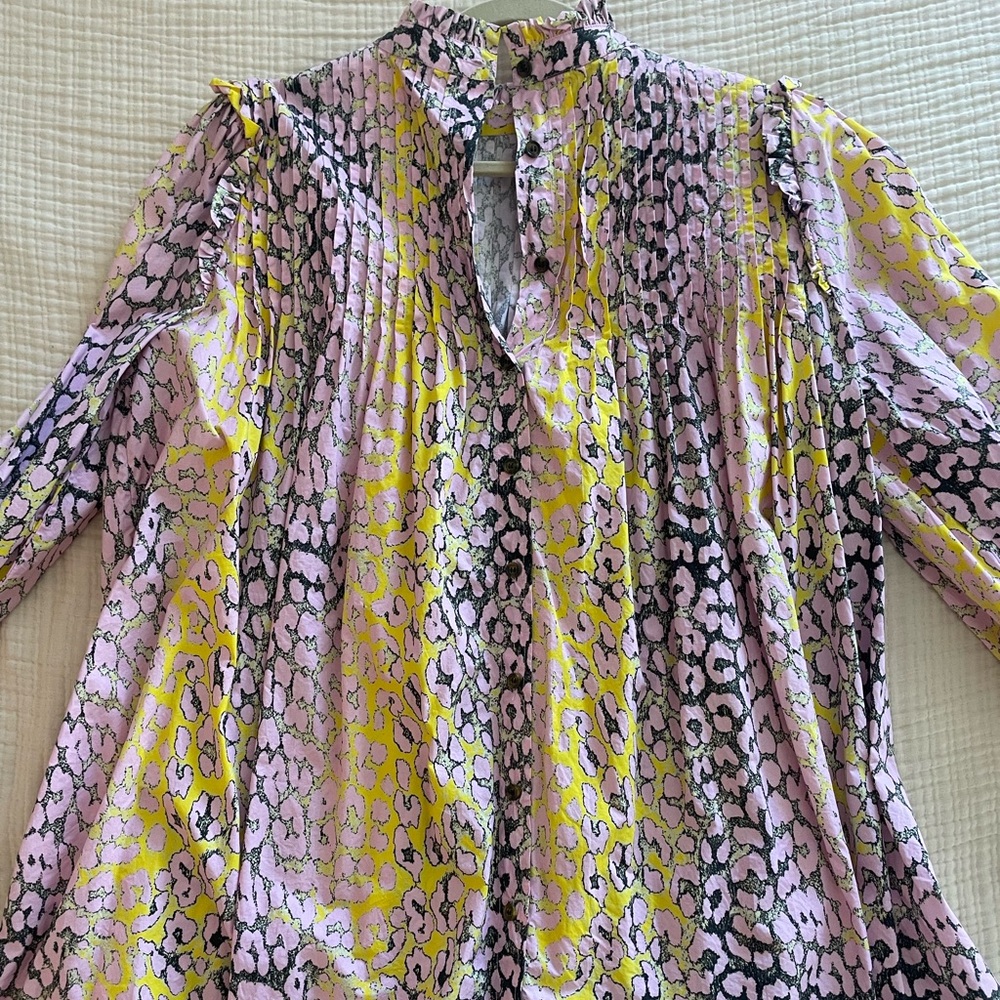 GANNI pink and yellow animal printed midi dress